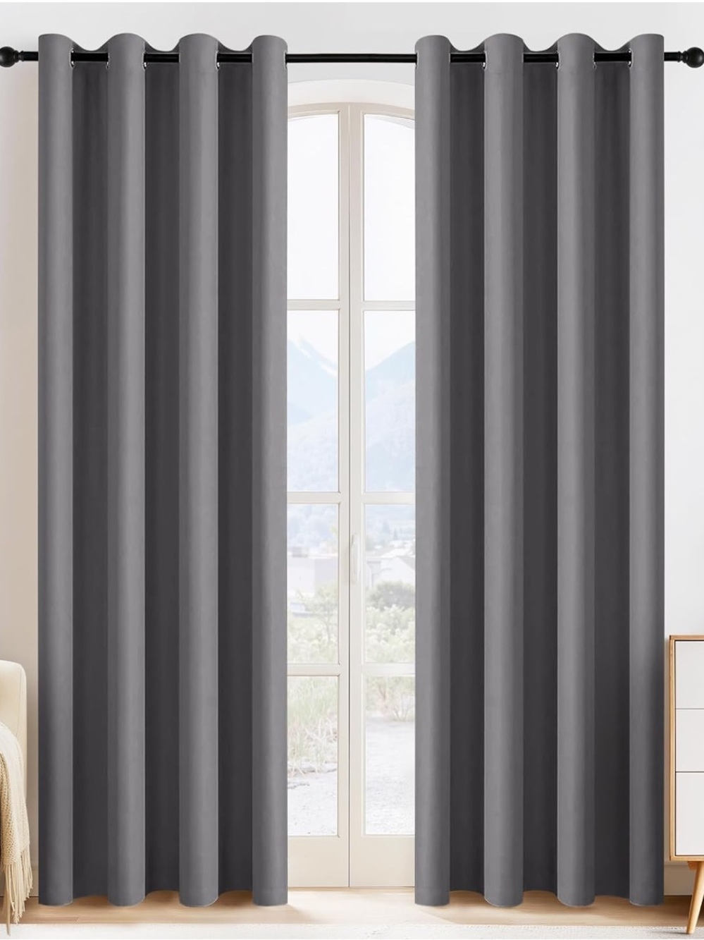 Room-Ready Gray Black Blackout Grommet Curtain Panels